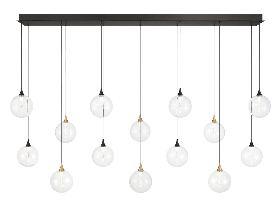Eurofase Iissa 72" 14-Light LED Chandelier, Gold-Black Mix with Clear Glass, front view
