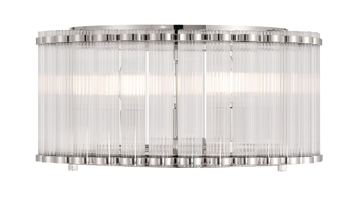 Eurofase Glasbury 18" 5-Light Flush Mount, Polished Nickel with Ribbed Glass, front view