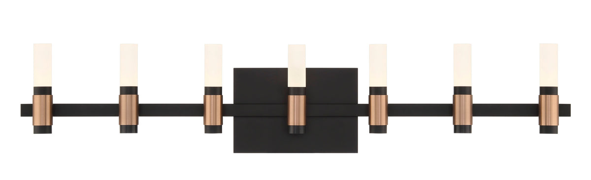 Eurofase Albany 32" 6-Light LED Vanity, Brass-Black Mix with White Acrylic, front view