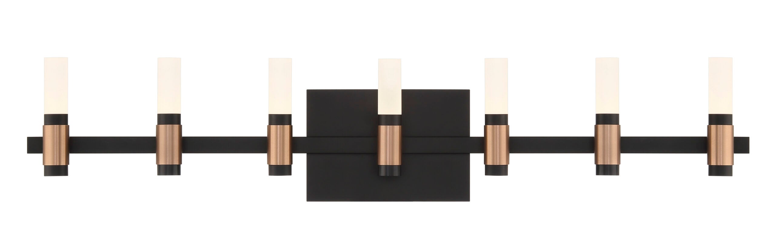 Eurofase Albany 32" 6-Light LED Vanity, Brass-Black Mix with White Acrylic, front view