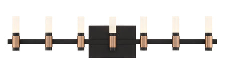 Eurofase Albany 32" 6-Light LED Vanity, Brass-Black Mix with White Acrylic, front view