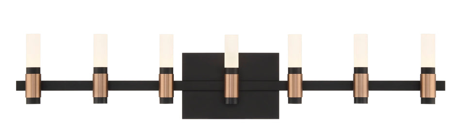 Eurofase Albany 32" 6-Light LED Vanity, Brass-Black Mix with White Acrylic, front view