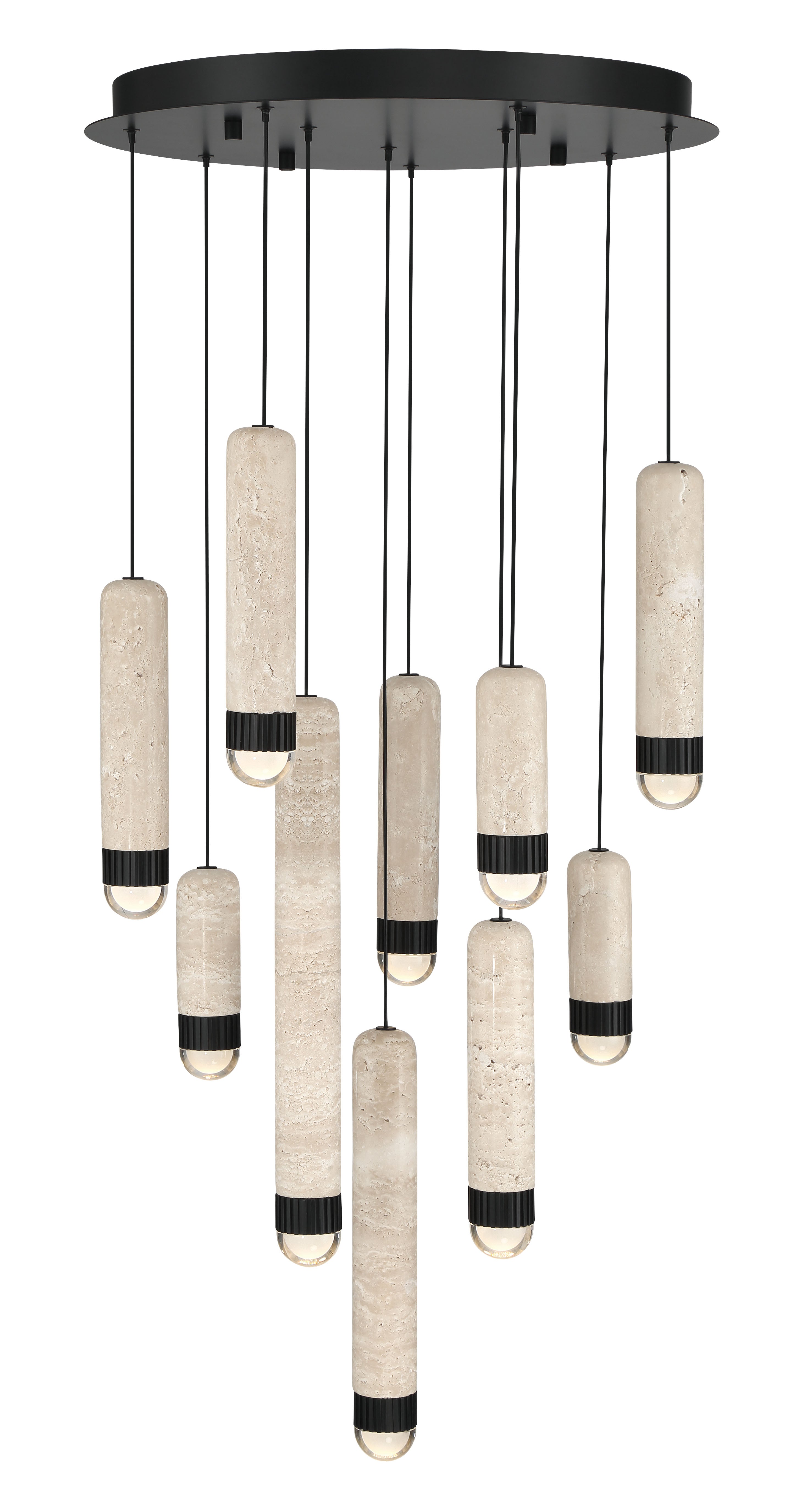 Eurofase Cambre 22" 10-Light LED Chandelier, Matte Black with Travertine, front view