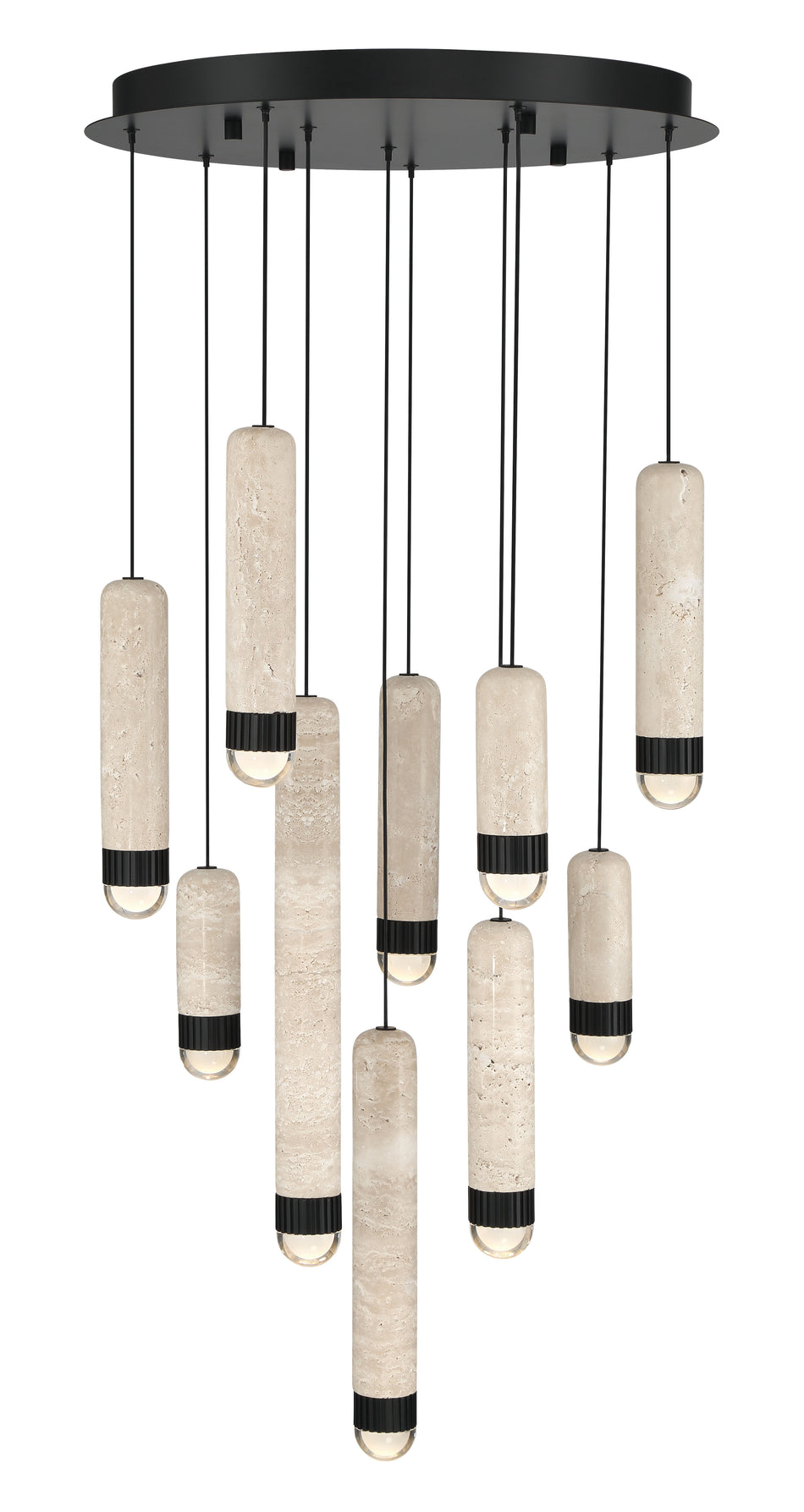 Eurofase Cambre 22" 10-Light LED Chandelier, Matte Black with Travertine, front view
