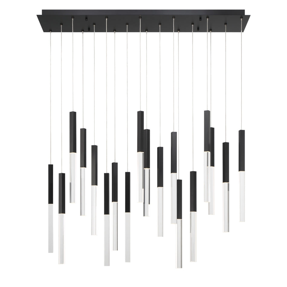 Eurofase Benicio 42" 18-Light LED Chandelier, Matte Black with Clear Glass, front view