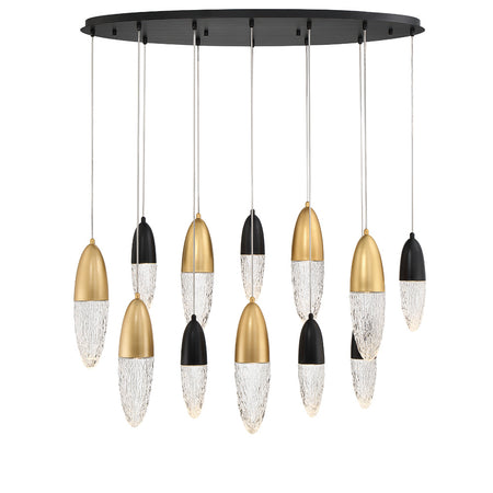 Eurofase Ecrou 44" 12-Light Chandelier, Gold-Black Mix with Clear Glass, front view