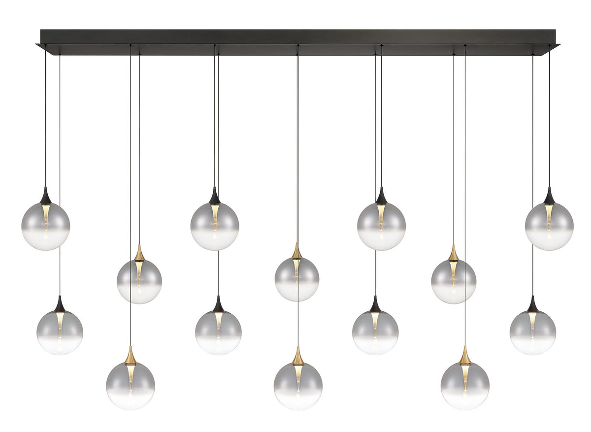 Eurofase Iissa 72" 14-Light LED Chandelier, Gold-Black Mix with Smoked Glass, front view