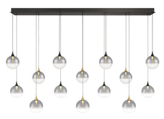Eurofase Iissa 72" 14-Light LED Chandelier, Gold-Black Mix with Smoked Glass, front view