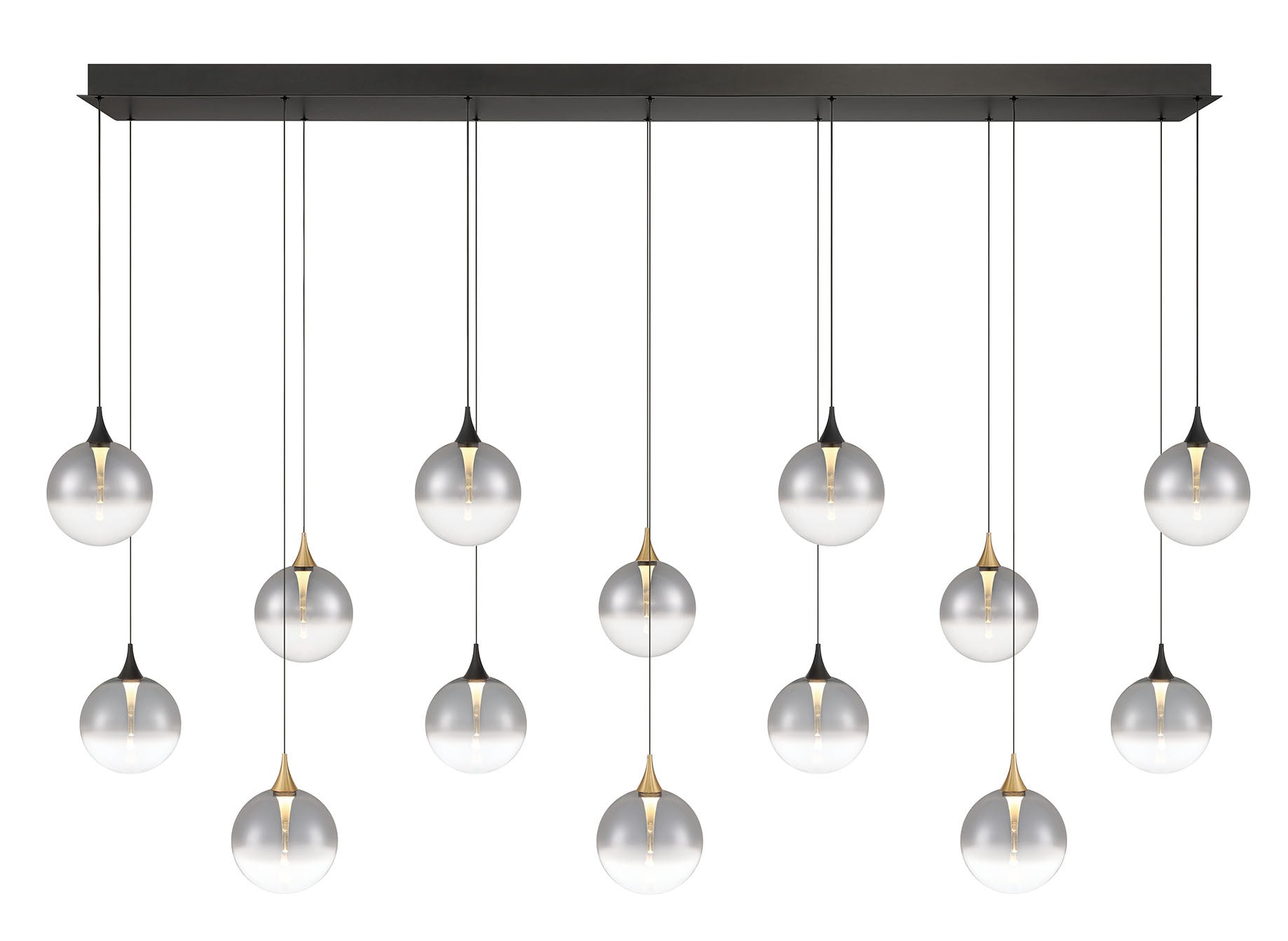 Eurofase Iissa 72" 14-Light LED Chandelier, Gold-Black Mix with Smoked Glass, front view