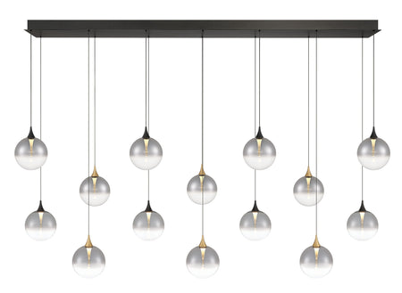 Eurofase Iissa 72" 14-Light LED Chandelier, Gold-Black Mix with Smoked Glass, front view