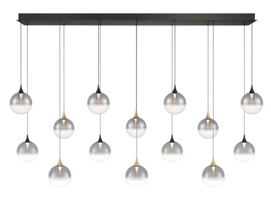 Eurofase Iissa 72" 14-Light LED Chandelier, Gold-Black Mix with Smoked Glass, front view