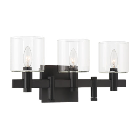 Eurofase Decato 21" 3-Light Vanity, Matte Black with Clear Glass, front view