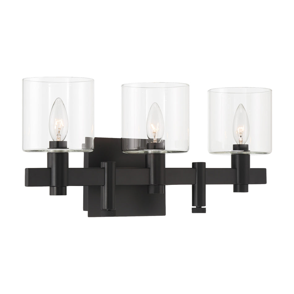 Eurofase Decato 21" 3-Light Vanity, Matte Black with Clear Glass, front view