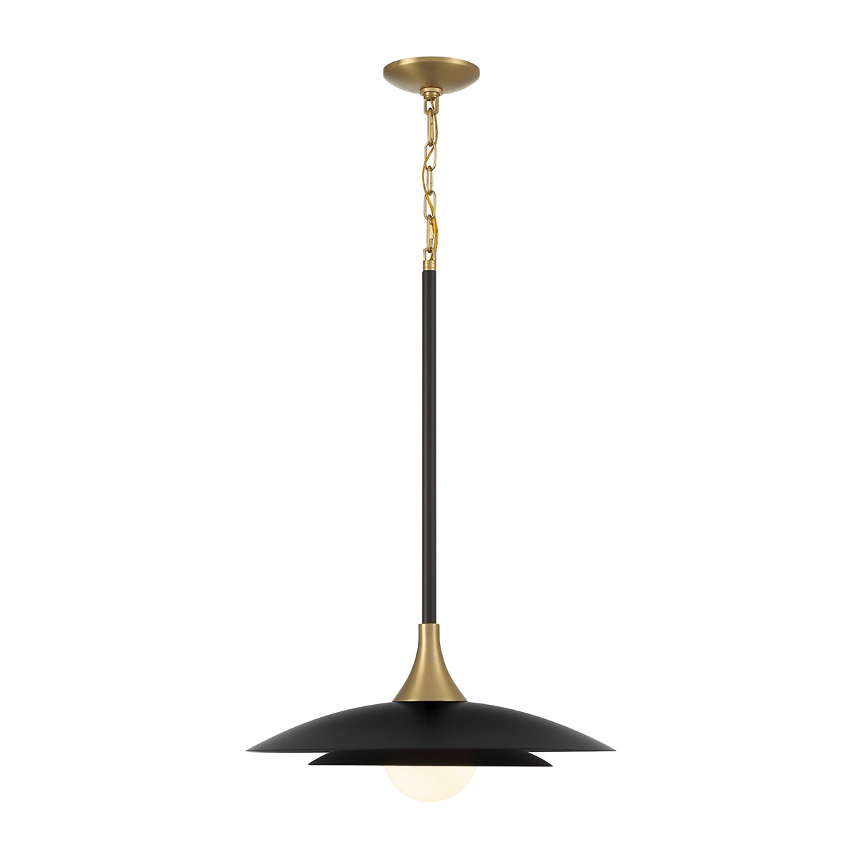 Eurofase Welsh 18" LED Pendant, Matte Black with White Glass, front view