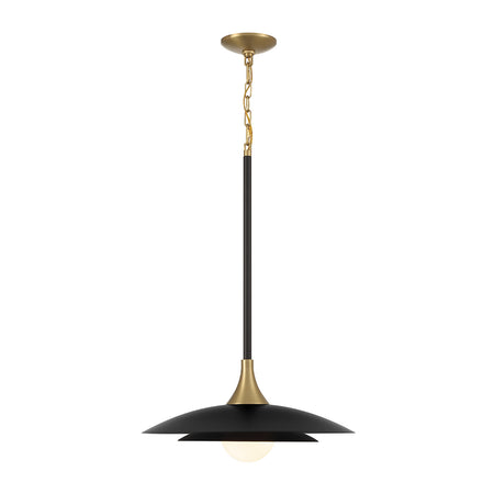 Eurofase Welsh 18" LED Pendant, Matte Black with White Glass, front view