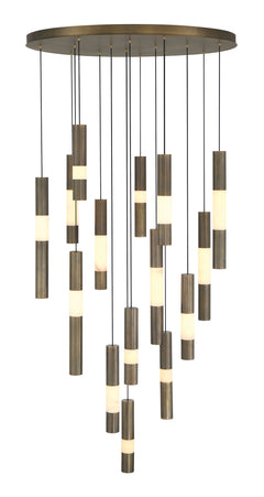 Eurofase Ronda 32" 15-Light LED Chandelier, Weathered Brass with Alabaster, front view