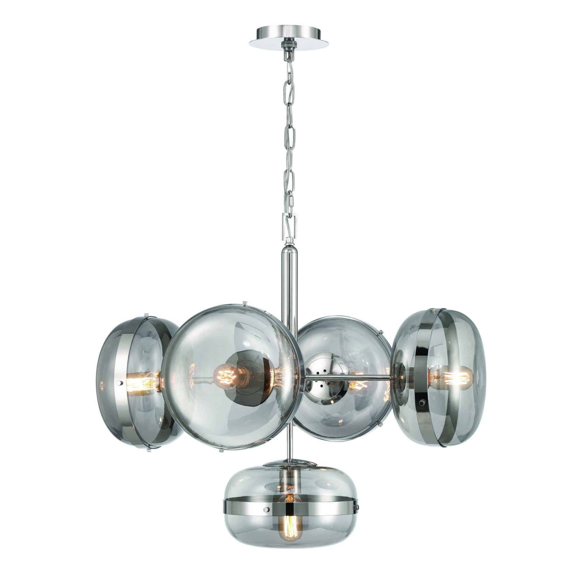 Eurofase Nottingham 28" 5-Light Chandelier, Polished Nickel with Smoked Glass, front view
