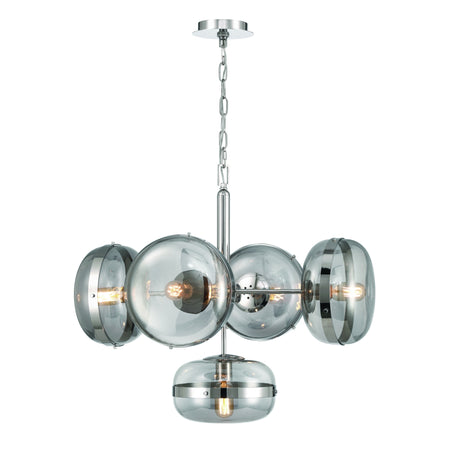 Eurofase Nottingham 28" 5-Light Chandelier, Polished Nickel with Smoked Glass, front view
