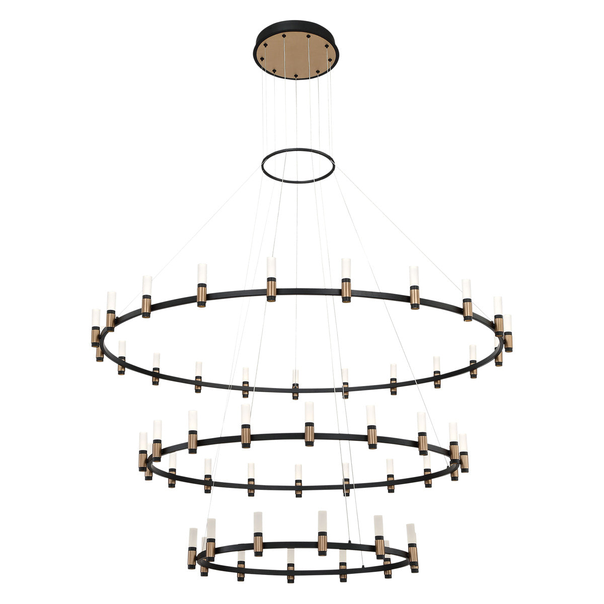 Eurofase Albany 60" 51-Light LED Chandelier, Brass-Black Mix with White Acrylic, front view