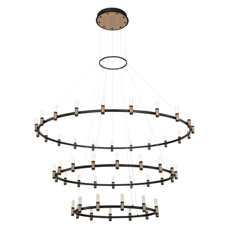Eurofase Albany 60" 51-Light LED Chandelier, Brass-Black Mix with White Acrylic, front view