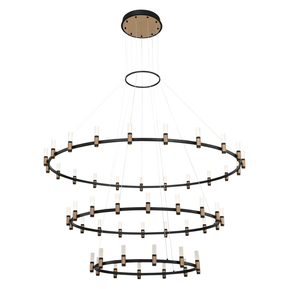 Eurofase Albany 60" 51-Light LED Chandelier, Brass-Black Mix with White Acrylic, front view