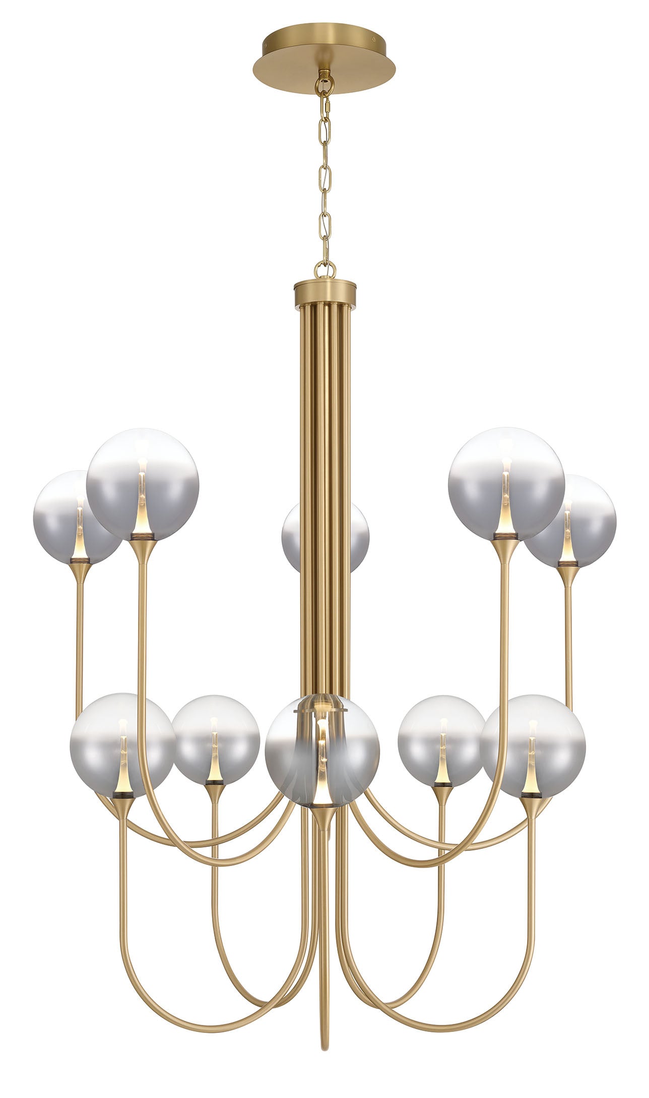 Eurofase Iissa 40" 10-Light LED Chandelier, Gold with Smoked Glass, front view