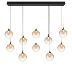 Eurofase Iissa 47" 10-Light LED Chandelier, Matte Black with Amber Glass, front view