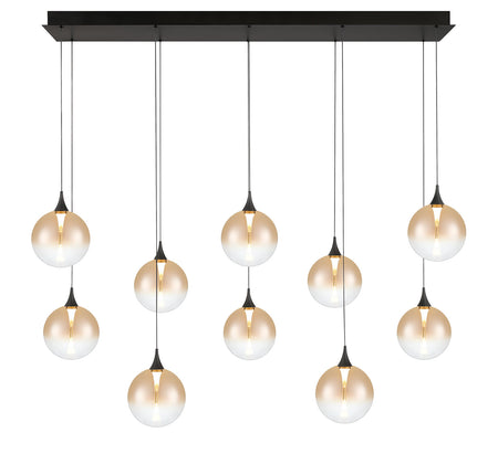 Eurofase Iissa 47" 10-Light LED Chandelier, Matte Black with Amber Glass, front view