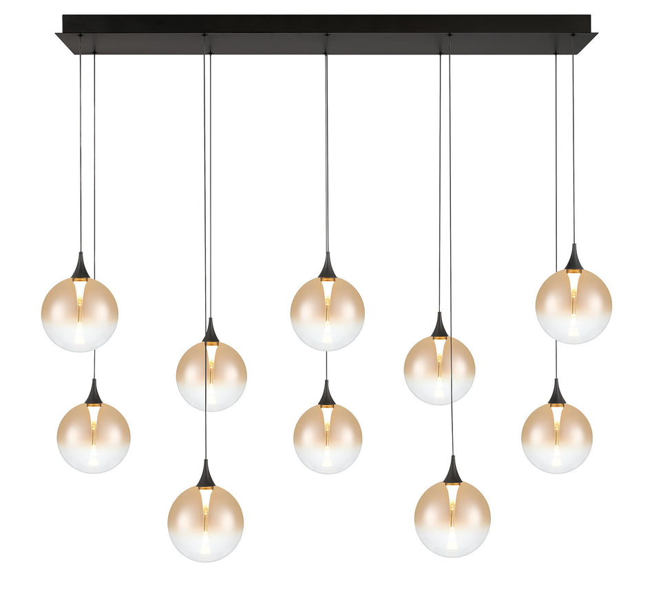 Eurofase Iissa 47" 10-Light LED Chandelier, Matte Black with Amber Glass, front view