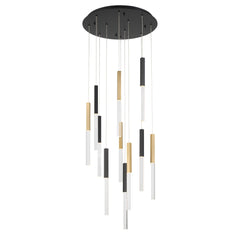 Eurofase Benicio 22" 11-Light LED Chandelier, Gold-Black Mix with Clear Glass, front view