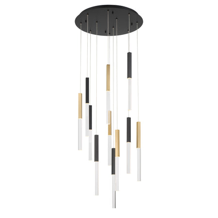 Eurofase Benicio 22" 11-Light LED Chandelier, Gold-Black Mix with Clear Glass, front view