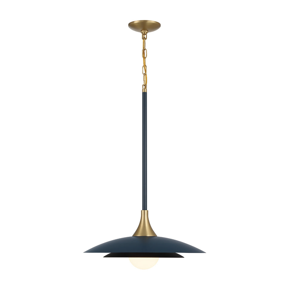 Eurofase Welsh 18" LED Pendant, Matte Blue with White Glass, front view