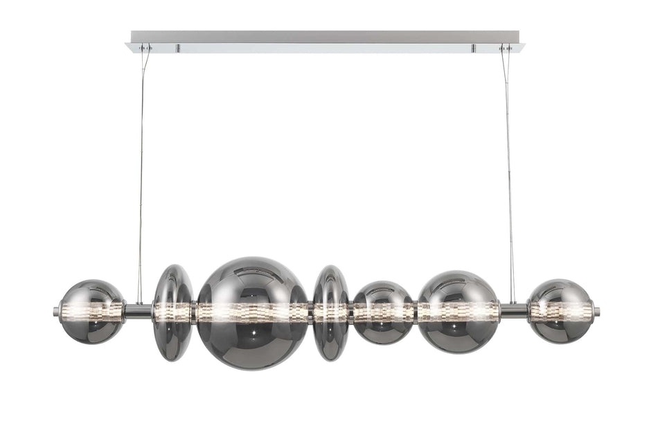 Eurofase Atomo 56" 7-Light Chandelier, Chrome with Smoked Glass, front view