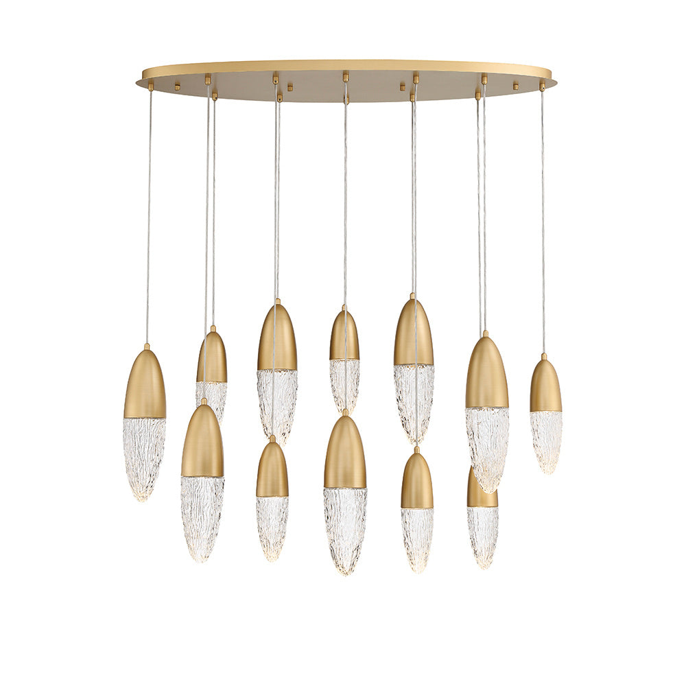 Eurofase Ecrou 44" 12-Light Chandelier, Satin Gold Paint with Clear Glass, front view