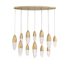 Eurofase Ecrou 44" 12-Light Chandelier, Satin Gold Paint with Clear Glass, front view