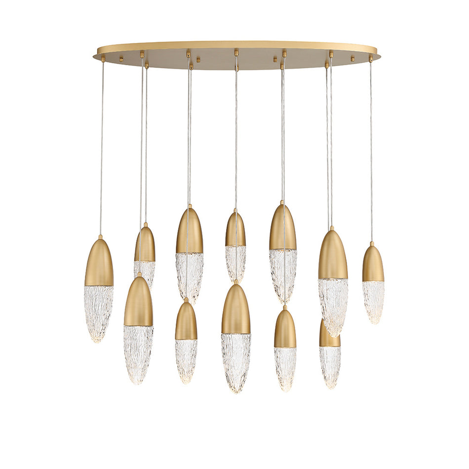 Eurofase Ecrou 44" 12-Light Chandelier, Satin Gold Paint with Clear Glass, front view