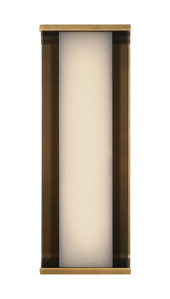 Eurofase Dulton 14" LED Wall Sconce, Antique Brass with Smoked Glass, front view