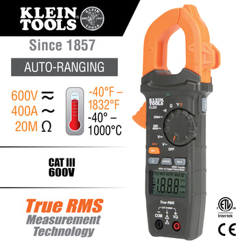 Klein Tools CL220 CL220 - Digital Clamp Meter, AC Auto-Ranging 400 Amp with Temp - feature detail