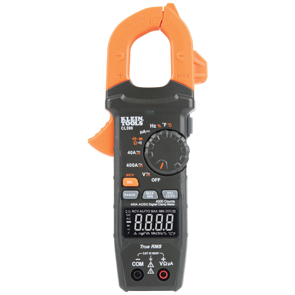 CL390 Klein Tools AC/DC Digital Clamp Meter, auto-ranging, 400 A