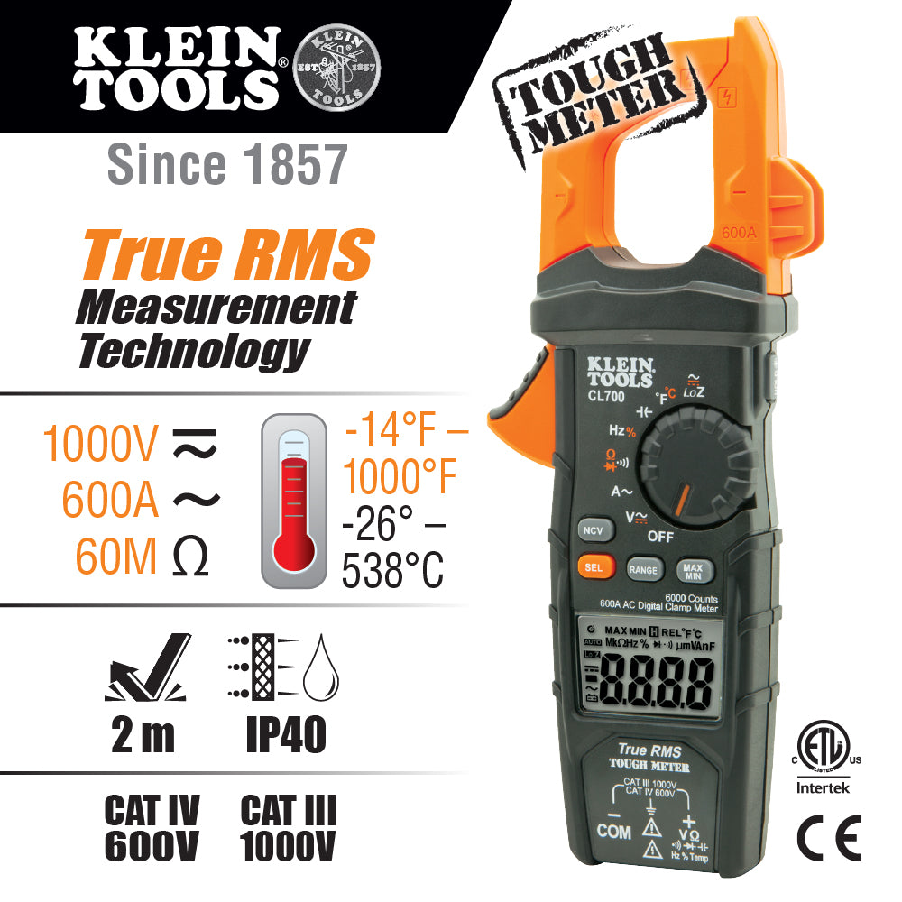 Klein Tools CL700 Digital Clamp Meter AC Auto-Ranging LoZ - feature detail
