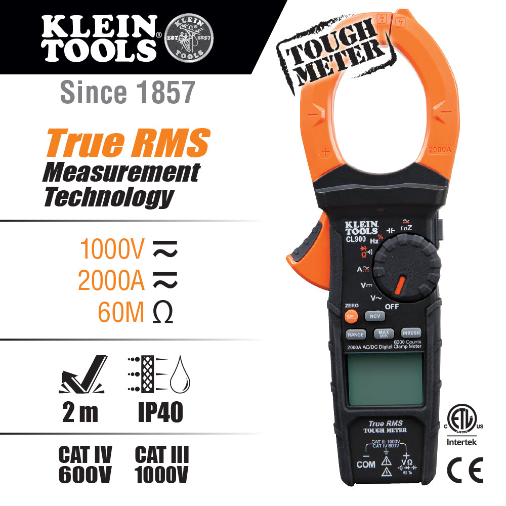 2000A Digital Clamp Meter, Clamp Meters, Klein Tools - Maple Electric Supply 