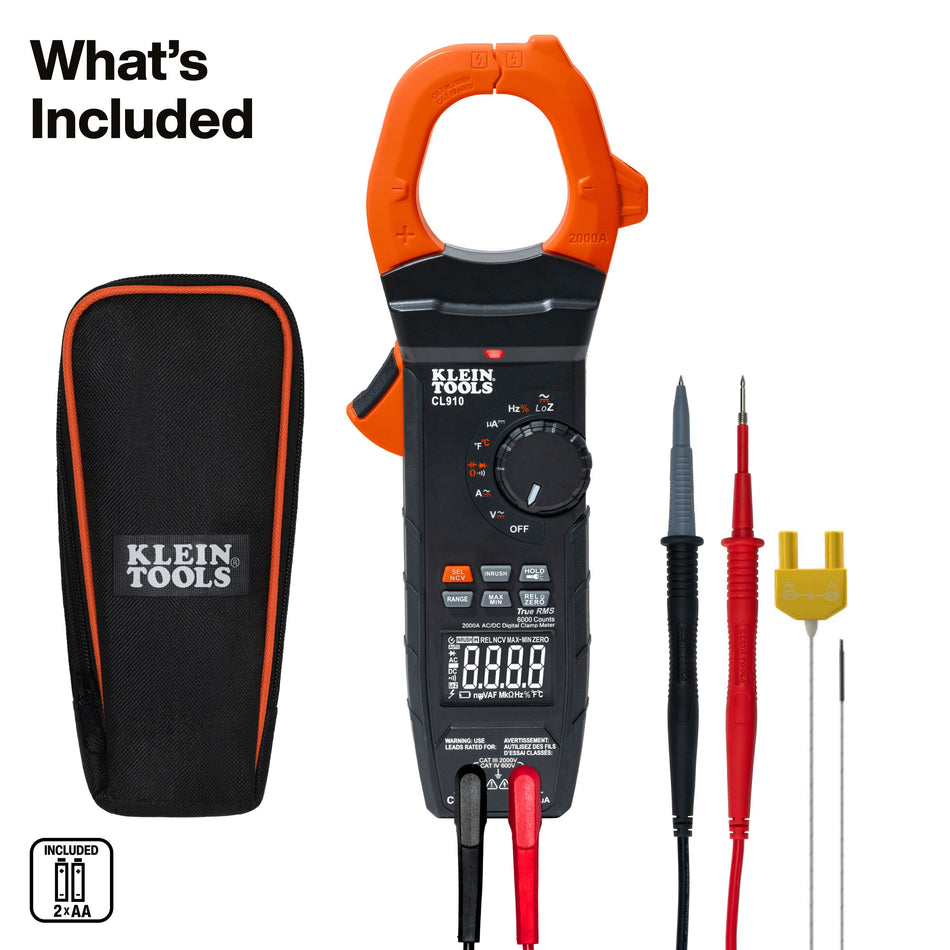 CL910 2000A AC/DC Auto-Ranging TRMS Clamp Meter with Worklight