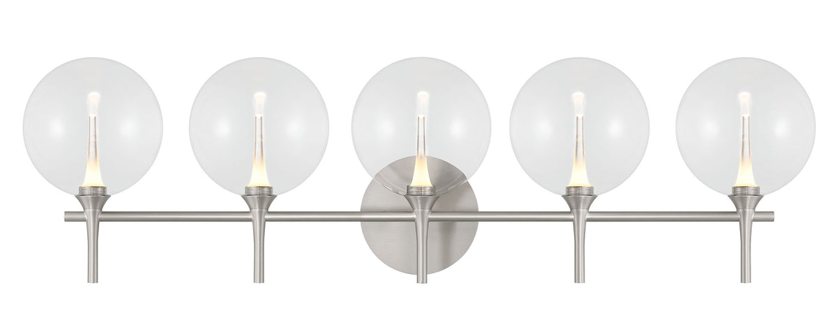 Eurofase Iissa 5-Light LED Vanity, Satin Nickel with Clear Glass, front view