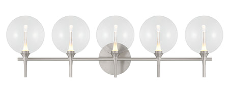 Eurofase Iissa 5-Light LED Vanity, Satin Nickel with Clear Glass, front view