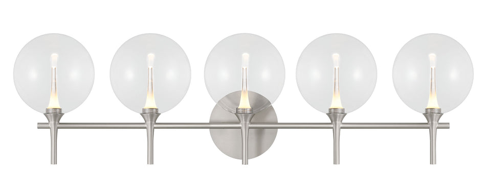 Eurofase Iissa 5-Light LED Vanity, Satin Nickel with Clear Glass, front view