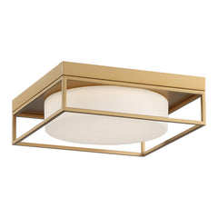 Eurofase Rover 12" LED Flush Mount, Satin Gold Paint with White Glass, front view