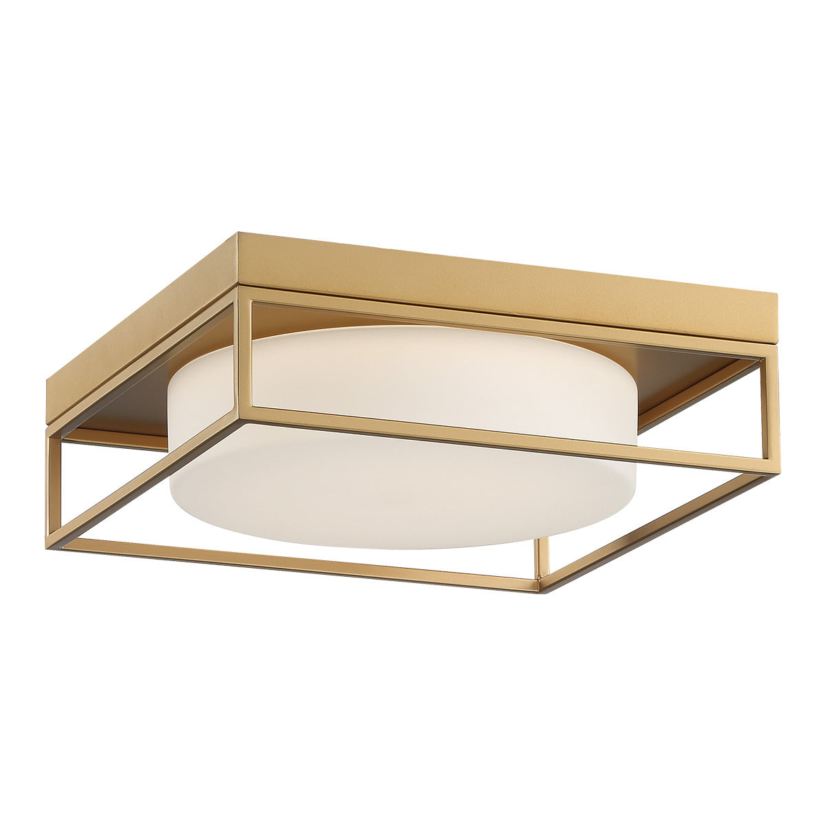 Eurofase Rover 12" LED Flush Mount, Satin Gold Paint with White Glass, front view