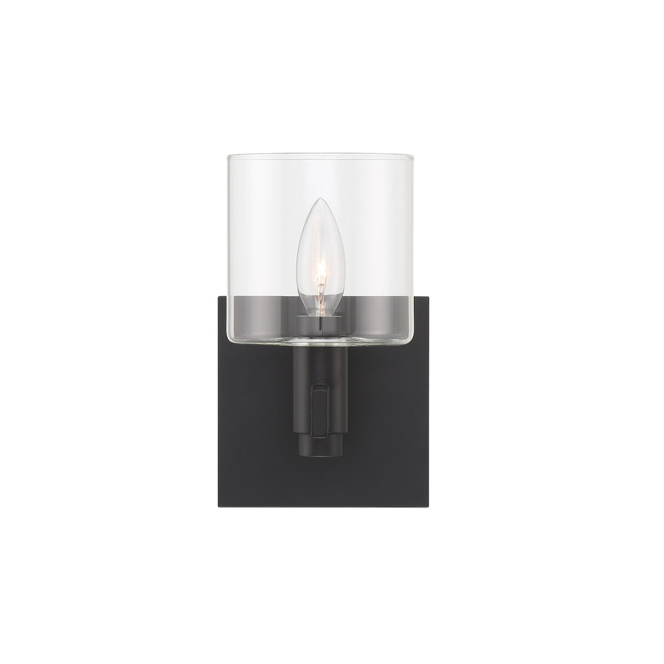 Eurofase Decato 9" Wall Sconce, Matte Black with Clear Glass, front view