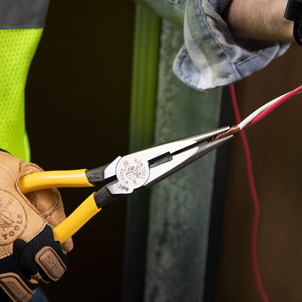 Klein Tools D203-8 8" Long Nose Pliers Side-Cutting - application