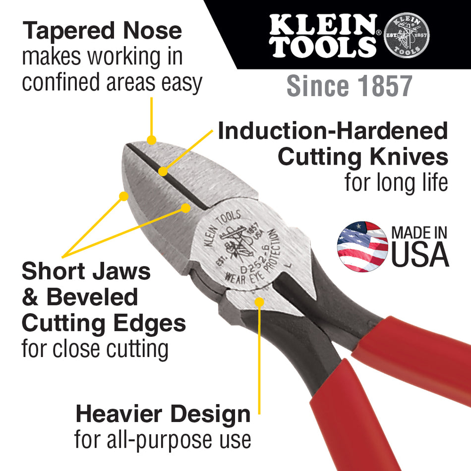 Klein Tools D252-6 All-Purpose Diagonal Cutting Pliers, 6-Inch - feature detail